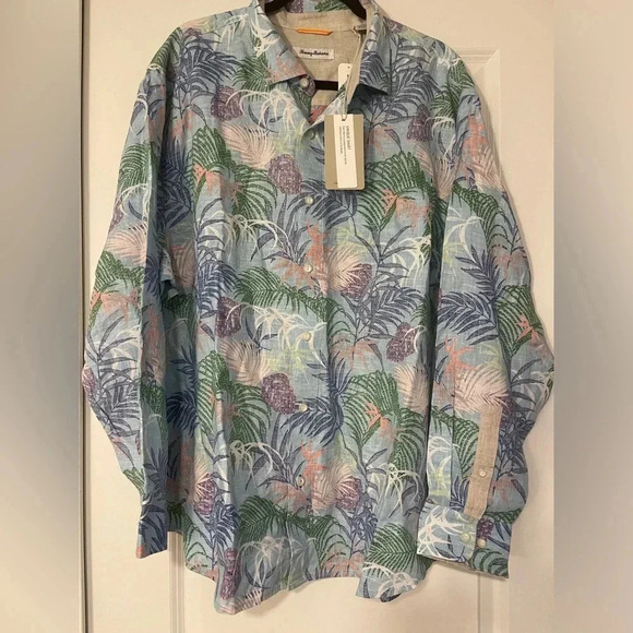 NWT TOMMY BAHAMA TROPIC CALIENTE LINEN GRACEFUL SEA ME 1XLB - Picture 1 of 6